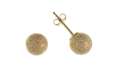 Yellow Gold Frosted Ball Stud Earrings 6mm 9 Carat Hallmarked British Made