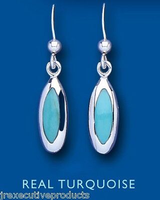 Real Turquoise Silver Earrings Drop Drops Natural Stone 925 Hallmark