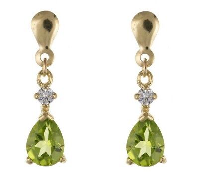 9ct Yellow Gold Peridot Drop Earrings Teardrop Hallmark August Birthstone