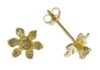 Yellow Gold Daffodil Stud Earrings Solid 9 Carat Flower Studs British Made