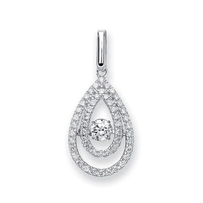 Dancing Diamond Teardrop Pendant 9ct White Gold 18" / 45cm 0.38ctw Real Diamonds