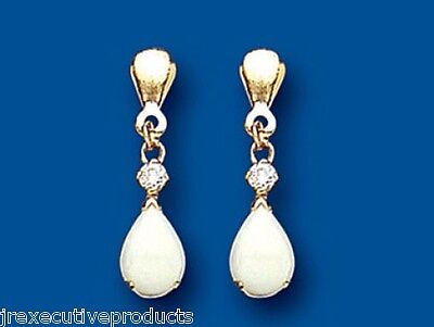 9ct Yellow Gold Opal Drop Earrings Teardrop Hallmark October Birthstone