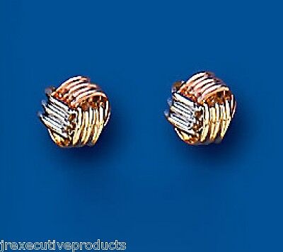 Three Colour Gold Knot Stud Earrings 5mm Yellow Rose White Studs British Made