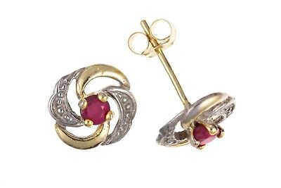 9ct Gold Ruby Solitaire Earrings Yellow Gold Studs July Birthstone Hallmark