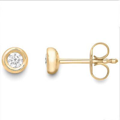 18ct Yellow Gold Diamond Solitaire Earrings Rubover Smooth Set Diamond 0.16ctw