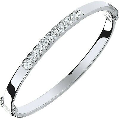 Solid Silver Baby Bangle Sparkly Cubic Zirconia Hinged Christening Gift
