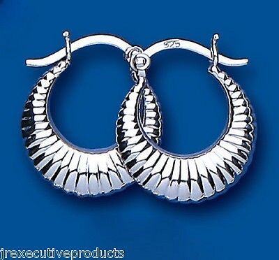 Silver Creole Hoop Earrings Ribbed 18mm 925 Hallmark