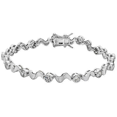 Ladies Wave Link Gemstone Bracelet Solid Sterling Silver Hallmarked