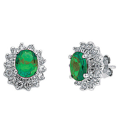 Emerald Earrings Cluster Stud Sterling Silver Studs Platinum Plated