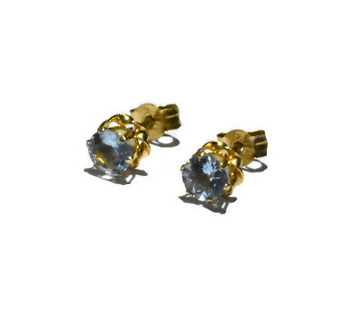 9ct Gold Blue Topaz Stud Earrings 5mm Solitaire Yellow Gold November Birthstone