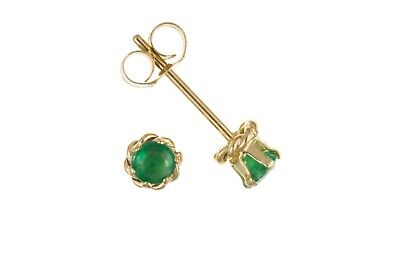 9ct Gold Emerald Earrings Yellow Gold 3mm Solitaire Stud May Birthstone Hallmark
