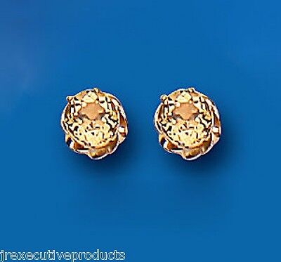 9ct Gold Citrine Stud Earrings 6mm Solitaire Yellow Gold November Birthstone