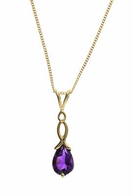 Yellow Gold Amethyst Pendant Twist Design Solitaire 18" Chain Hallmarked British