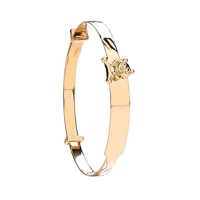 Yellow Gold Identity Baby Bangle Teddy Bear Charm Adjustable Hallmarked
