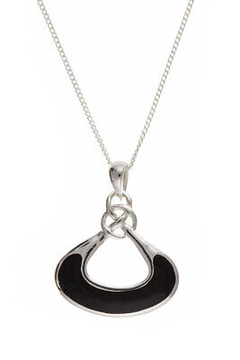Sterling Silver Onyx Pendant 18" Chain Natural Stone 925 Hallmark British Made