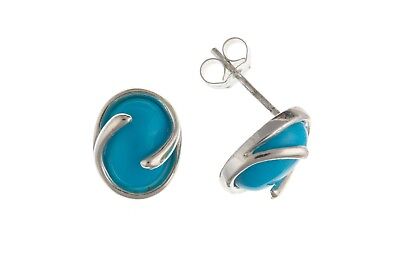 Turquoise Ovals Pendant and Earrings Set Solid Silver