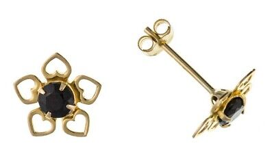 9ct Gold Sapphire Flower Earrings Floral Stud September Birthstone Hallmark