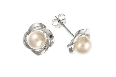 Solid Silver Pearl Earrings Studs Twist Stud 925 Hallmark