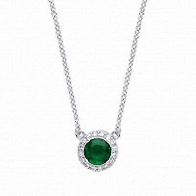 Sterling Silver Necklace With Sparkling Emerald Round With CZ Pendant & Chain