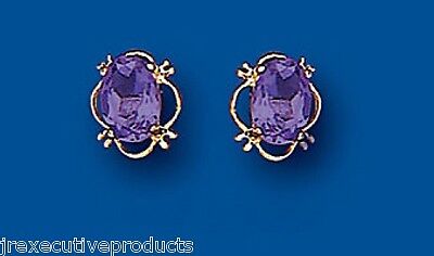 9ct Gold Amethyst Stud Earrings Yellow Gold Oval Studs February Birthstone