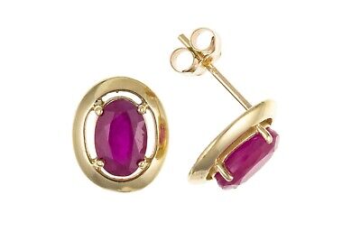 9ct Gold Ruby Stud Earrings Yellow Gold Oval Solitaire July Birthstone