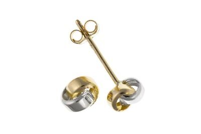 Multi Tone Gold Knot Stud Earrings Solid 9 Carat Yellow and White Gold 4mm Studs