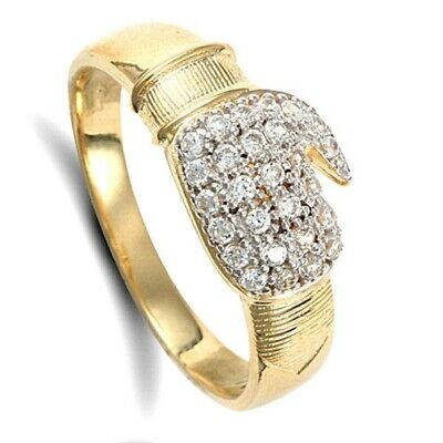 9ct Yellow Gold Cubic Zirconia Boxing Glove Ring Fully Hallmarked