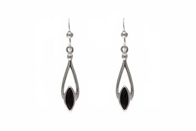 Real Onyx Silver Earrings Drop Marquise Drops 925 Hallmark