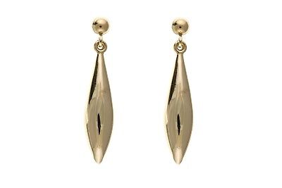 Yellow Gold Plain Bomber Drop Earrings Hallmarked Drops Dangly