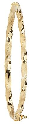 Yellow Gold Twist Bangle Hinged Diamond Cut Ladies British Made Hallmarked