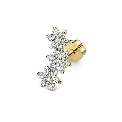 Diamond Cartilage Trio Flower Stud 9ct Yellow Gold Real Diamonds 0.23ctw