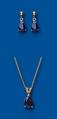 Sapphire Pendant and Earrings Set Yellow Gold Solid Hallmarked Pear Drop
