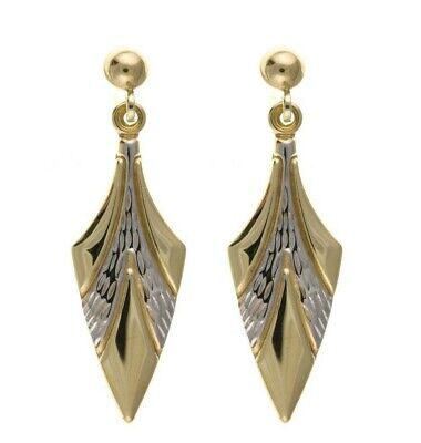 Two Colour Spearhead Drop Earrings 9ct Yellow and White Gold Drops Hallmarked