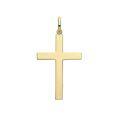 Yellow Gold Cross Pendant Plain Flat Design Hallmarked British Made 45 x 25mm