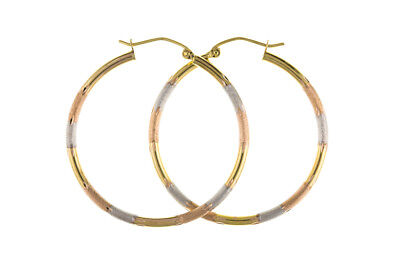 Hoop earrings Rose Yellow White Gold Multi Tone Hoops Creole 35mm Hallmarked