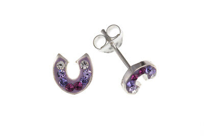 Silver Horseshoe Earrings Purple Austrian Crystal Studs 925 Hallmark Ladies Stud