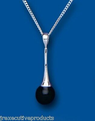 Silver Onyx Pendant Necklace Real Stone 18" Chain 925 Hallmark