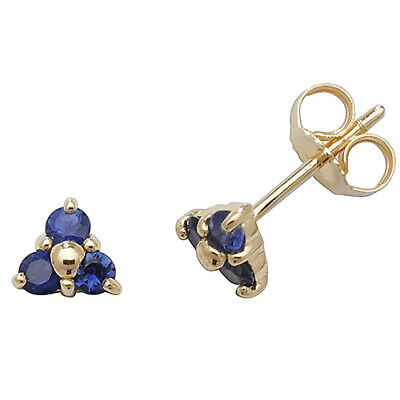 Sapphire Pendant and Earrings Set Three Stone Trilogy 9ct Yellow Gold Hallmarked