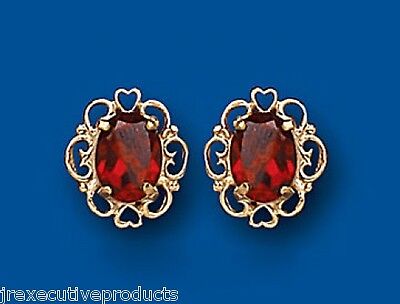 9ct Gold Garnet Earrings Oval Solitaire Stud Yellow Gold January Birthstone