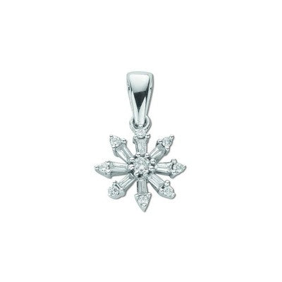 Natural Diamond Snowflake Pendant 9ct White Gold 18" / 45cm Chain