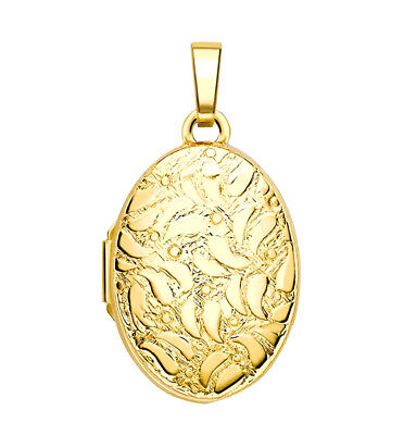 Oval Shaped Engraved Locket 9ct Yellow Gold Hallmarked British Made 18 x 14mm