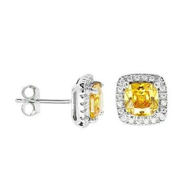 Citrine Cushion Stud Earrings Sterling Silver Studs British Made 925 Hallmark