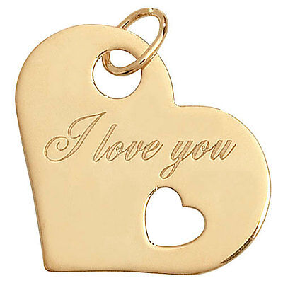 Solid Gold Heart Pendant I Love You Hallmarked 9 Carat Yellow Gold British Made