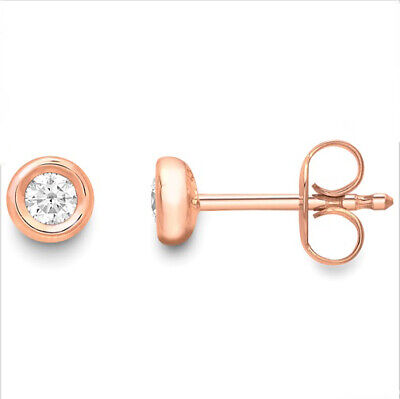 18ct Rose Gold Diamond Solitaire Earrings Rub Over Smooth Setting