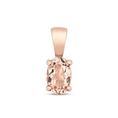 Morganite Pendant and Earrings Set Oval Solitaire Solid Rose Gold Hallmarked