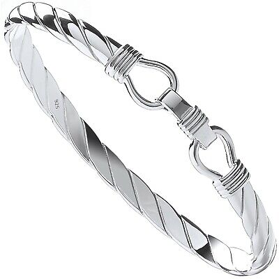Sterling Silver Twisted Stirrup Bangle Mens Gents 6mm Wide Hallmark British Made