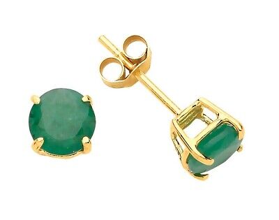 9ct Gold Emerald Solitaire Stud Earrings Yellow Gold Hallmarked Round 5mm Studs