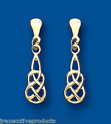9ct Celtic Design Drop Earrings Yellow Gold Drops Dangly Hallmarked
