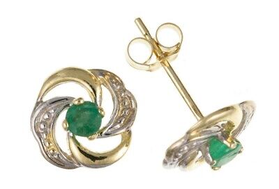 9ct Gold Emerald Earrings Stud Yellow Gold May Birthstone Hallmarked