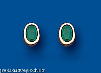 9ct Gold Emerald Oval Stud Earrings Yellow Gold May Birthstone Hallmark